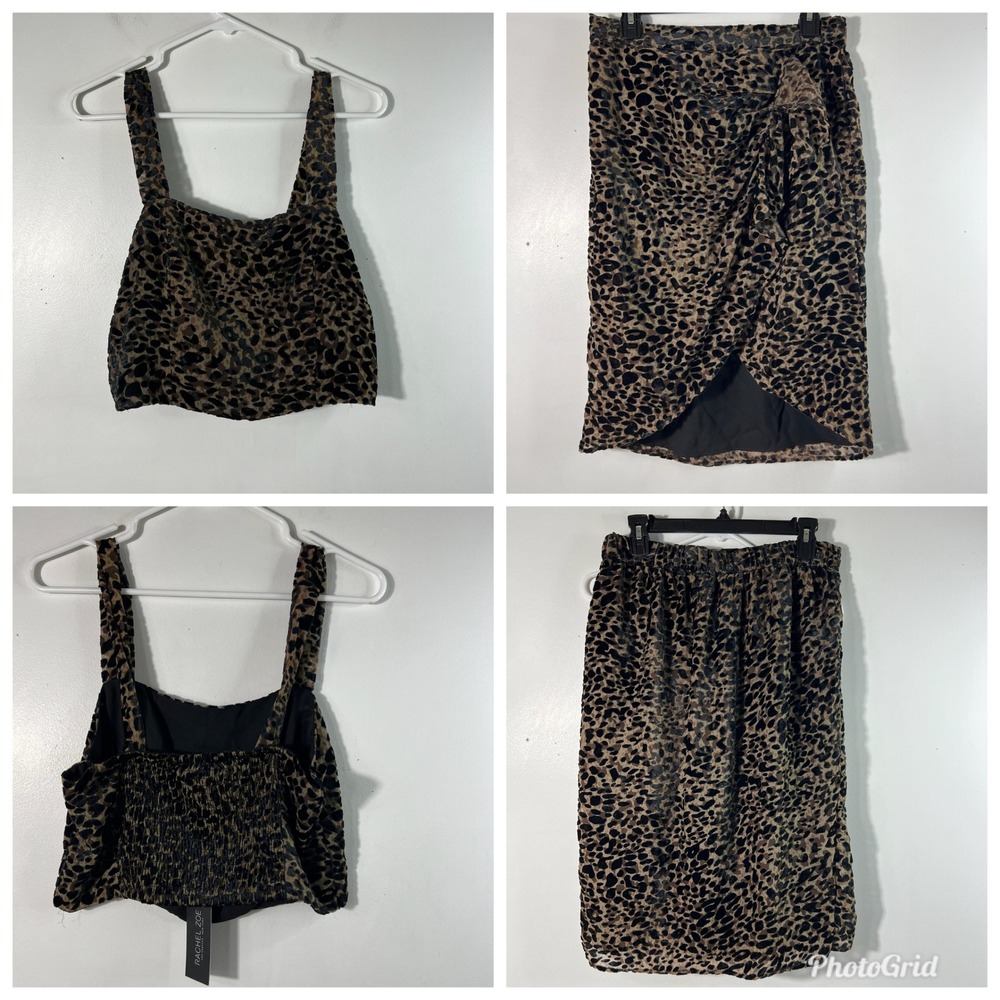 Womens Rachel Zoe 2 Piece Velvet Burnout Skirt Set Leopard Print Black Tan M NWT